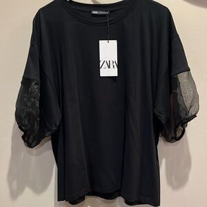 Zara short sleeve tee shirt with mesh trim on sleeves